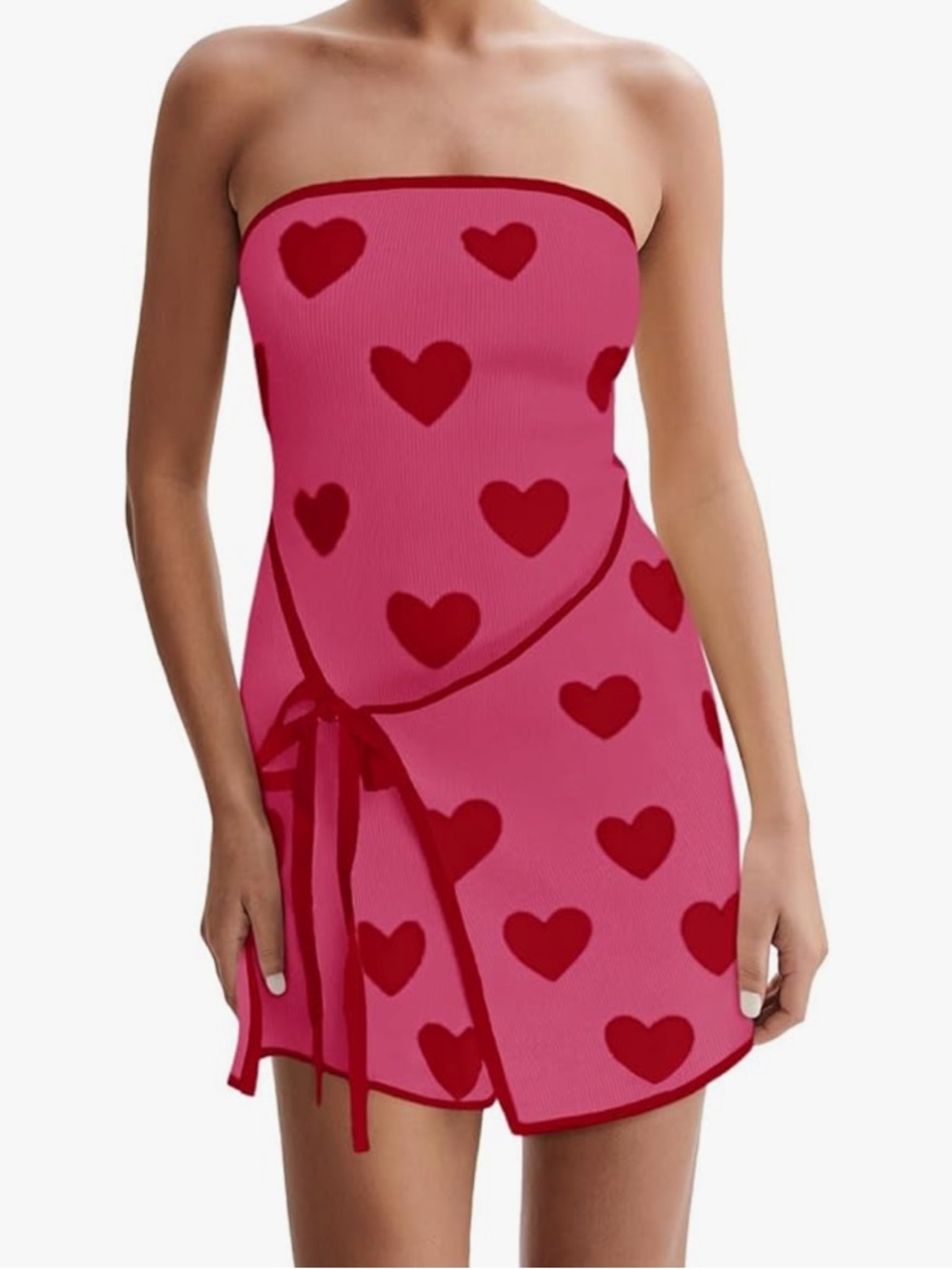 Wenrine Strapless knit Pink Tube Dress with Red Heart Print NWT Medium